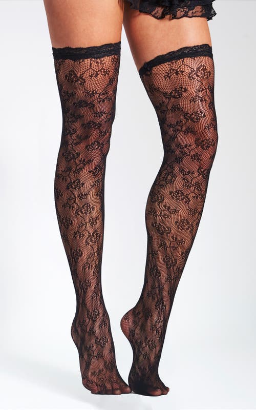 Miss Circle Lace Floral Print Thigh High Stockings In Animal Print