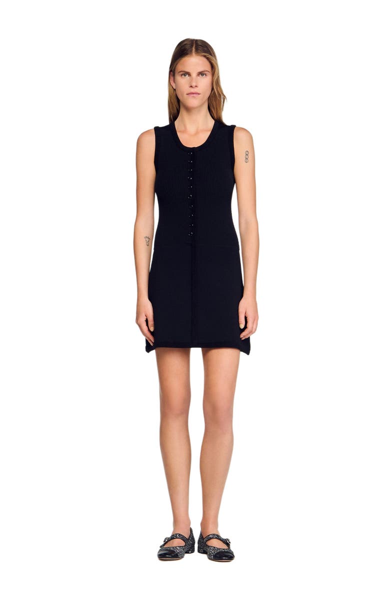 SANDRO Short ribbed knit dress, Main, color, Black