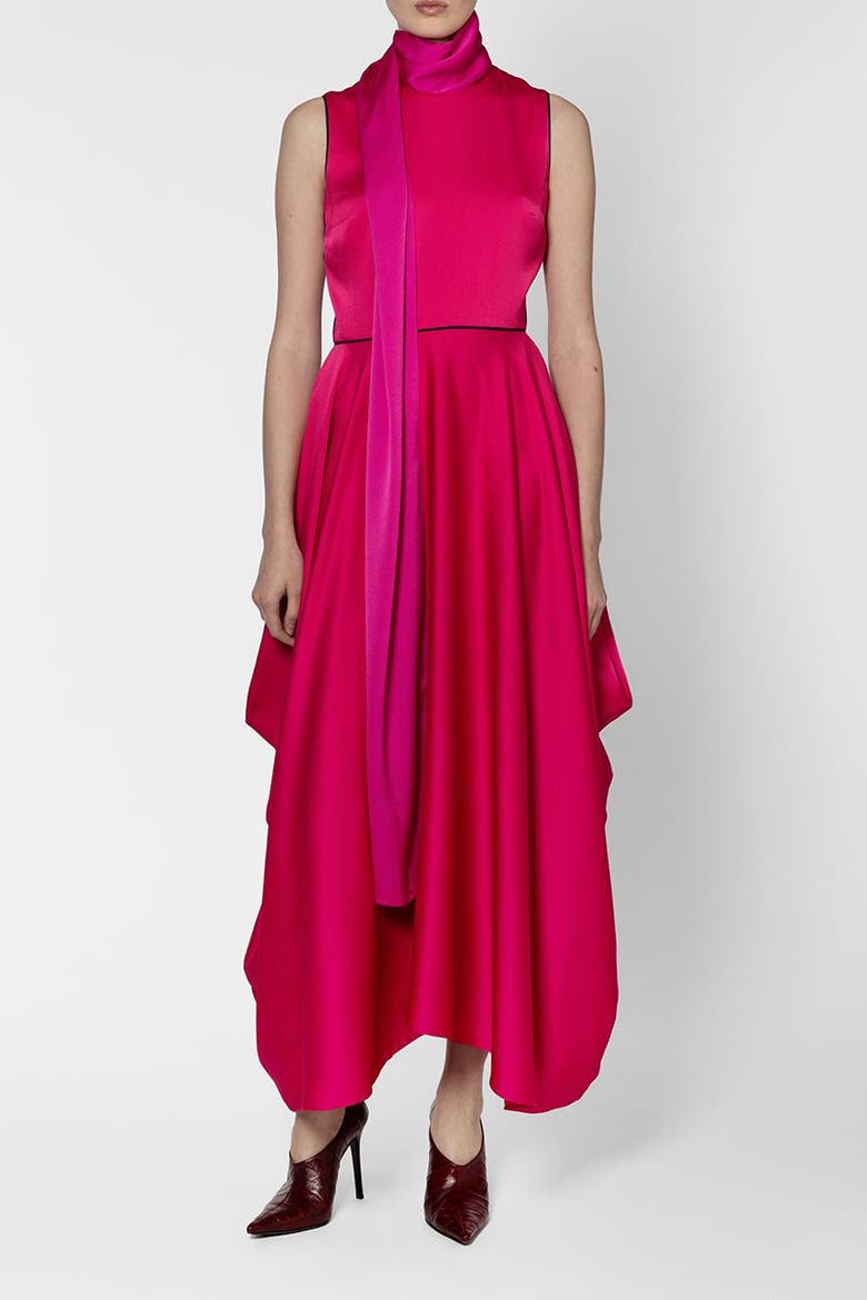 Aela Textured Satin Maxi Dress, Alternate, color, Taffy / Ultra Pink