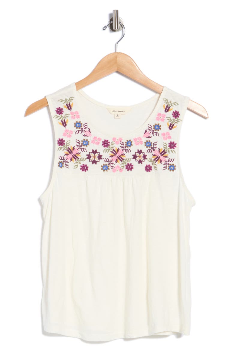 Embroidered Yoke Tank Top, Alternate, color, TOFU