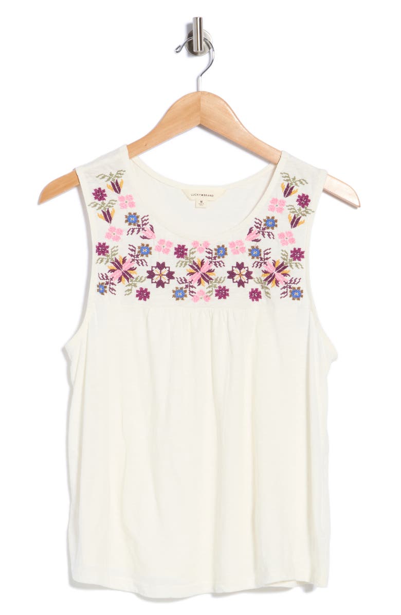 Lucky Brand Embroidered Yoke Tank Top, Alternate, color, Tofu