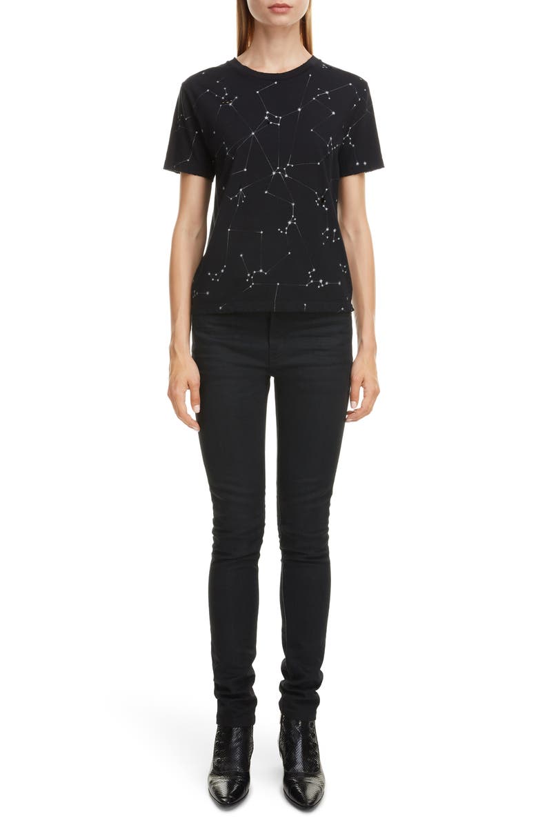 Saint Laurent Constellation Print Destroyed Crewneck Tee, Alternate, color,