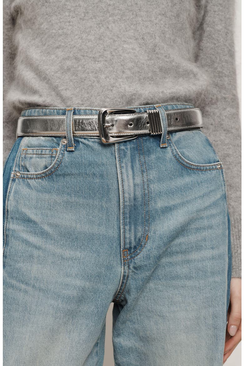 Arch Metallic Leather Belt, Alternate, color, SILVER