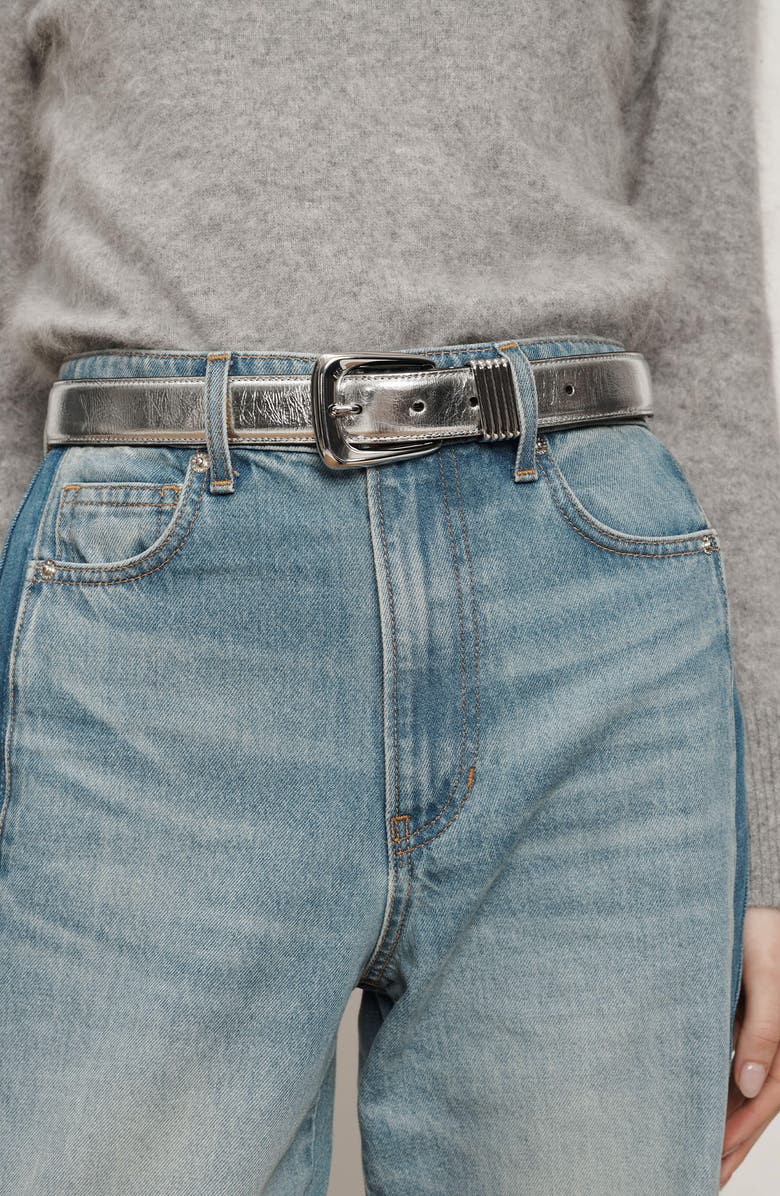 Veronica Beard Arch Metallic Leather Belt, Alternate, color, Silver