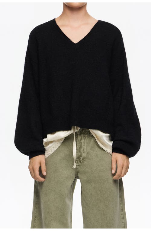 Bimba Y Lola Mohair V-neck Sweater In Black