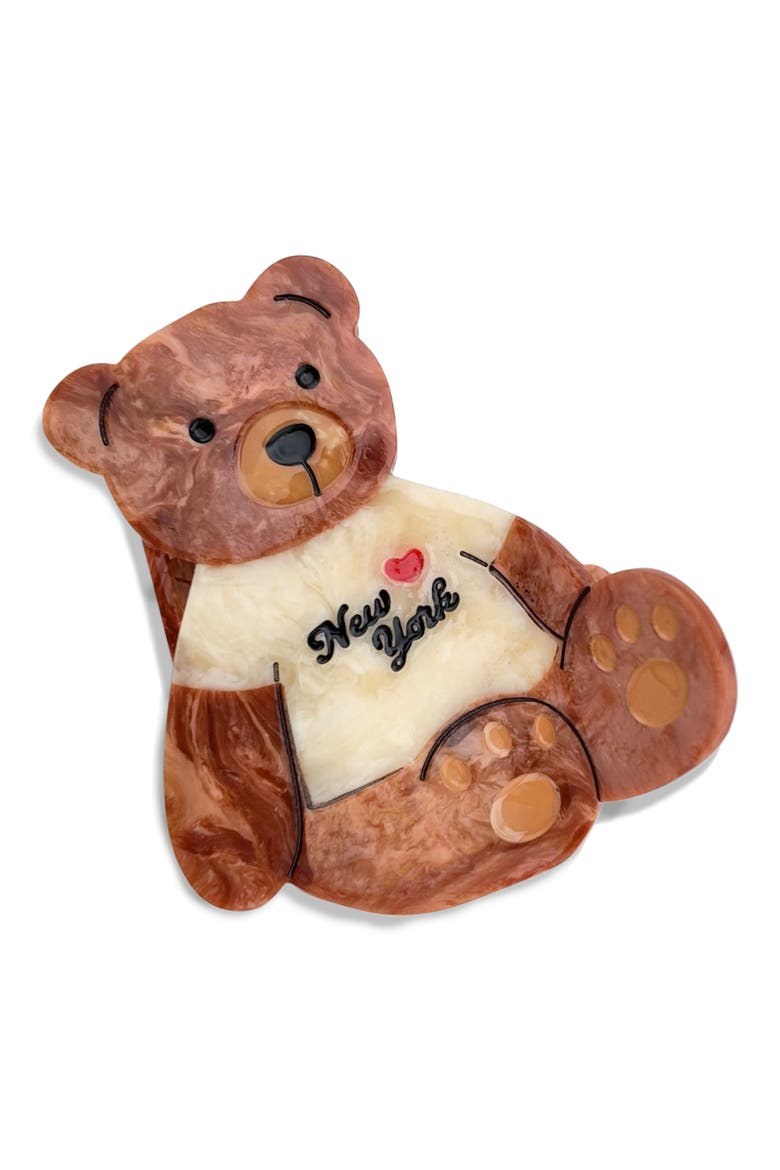New York Teddy Bear Hair Claw Clip, Main, color, BROWN