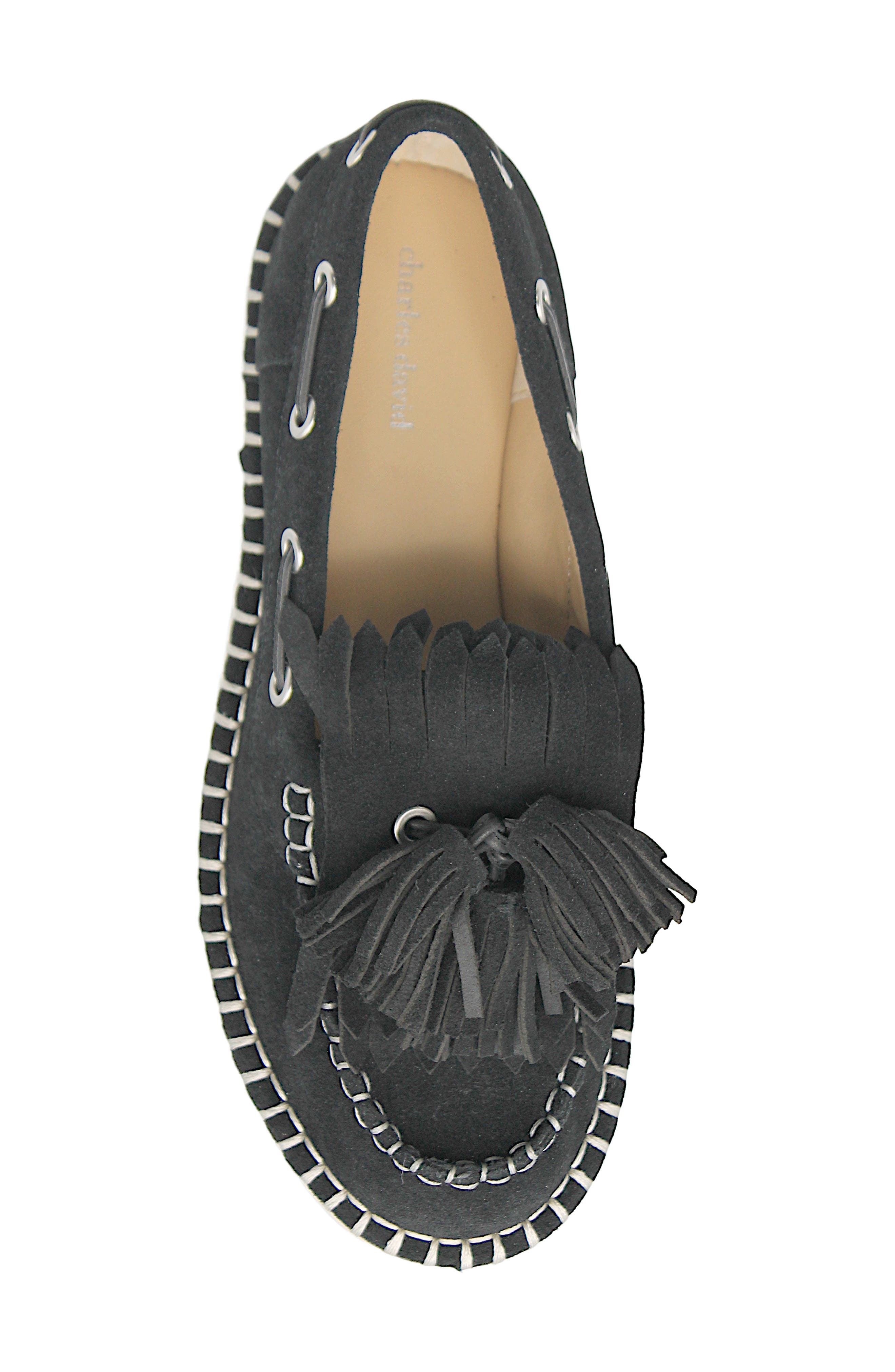 Charles David Poppy Kiltie Fringe Loafer, Alternate, color, Black
