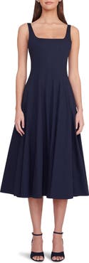 STAUD Wells Stretch Cotton Poplin Midi Fit & Flare Dress