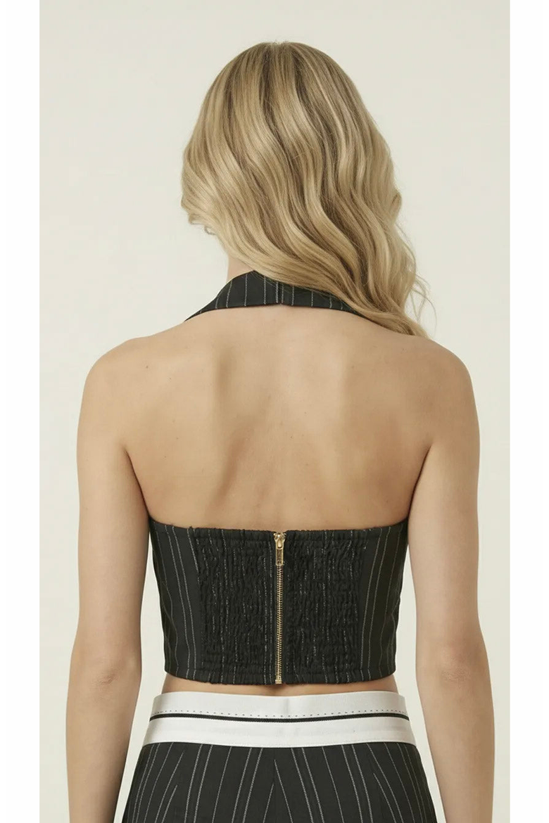Pinstripe Halter Vest and Wide Leg Pants Set, Alternate, color, Black Pinstripe