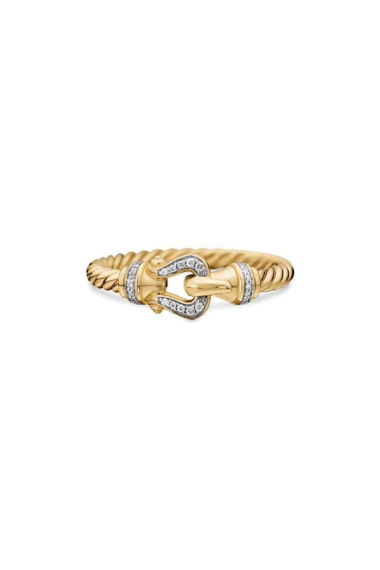 Petite Buckle Ring with Diamonds, Main, color, DIAMOND/ YELLOW GOLD