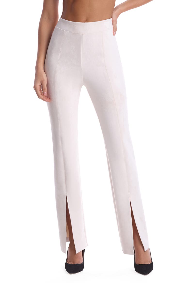 Front Slit Faux Suede Leggings, Main, color, BONE