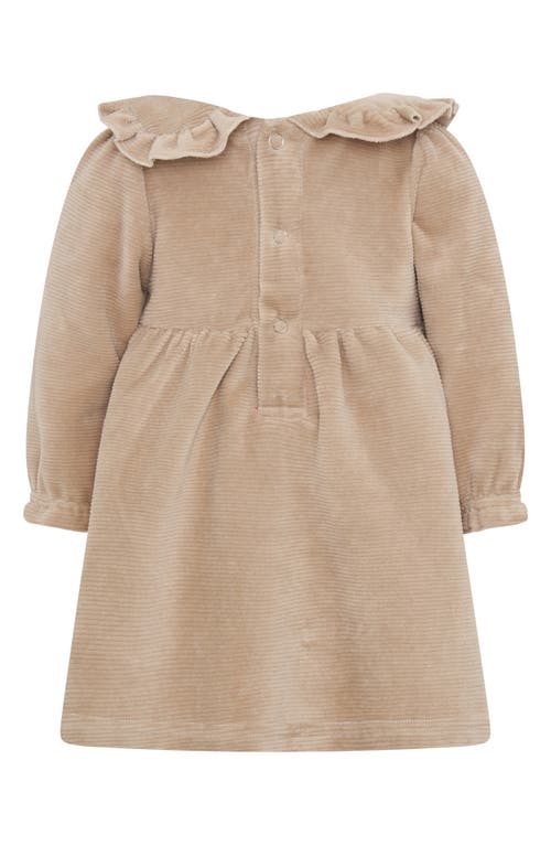 Tiny Tribe Ruffle Collar Long Sleeve Cotton Blend Corduroy Dress In Brown