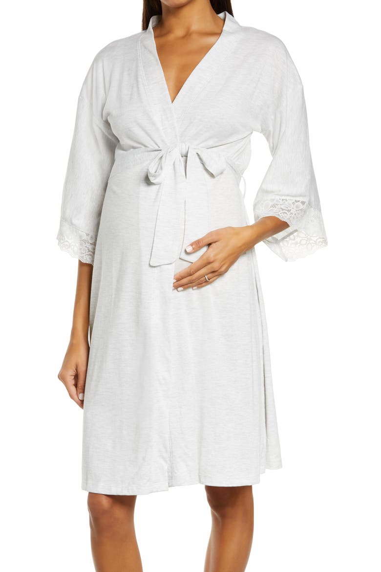 Tallulah Maternity/Nursing Robe, Main, color, LIGHT GREY MARL