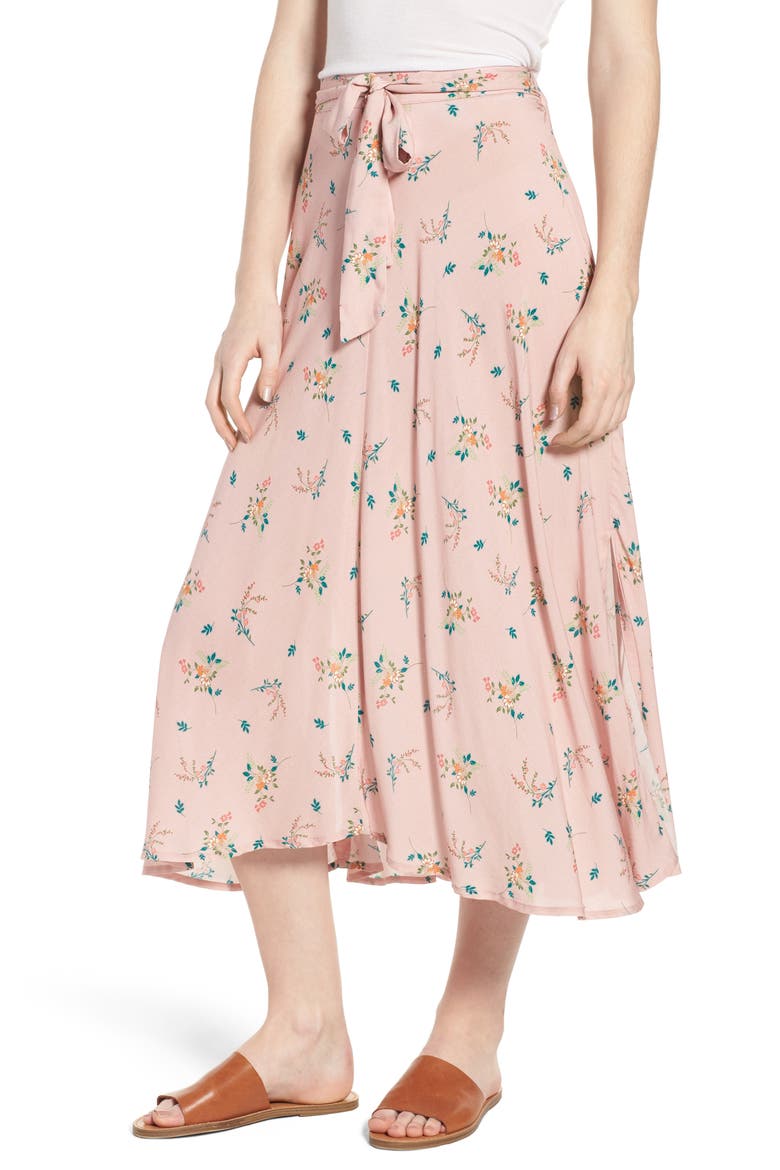 Floral Print Midi Skirt, Main, color, SWEET PEA