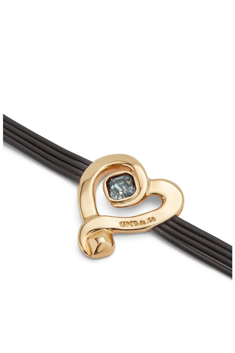 Black Crystal Heart Leather Bracelet, Alternate, color, Gold