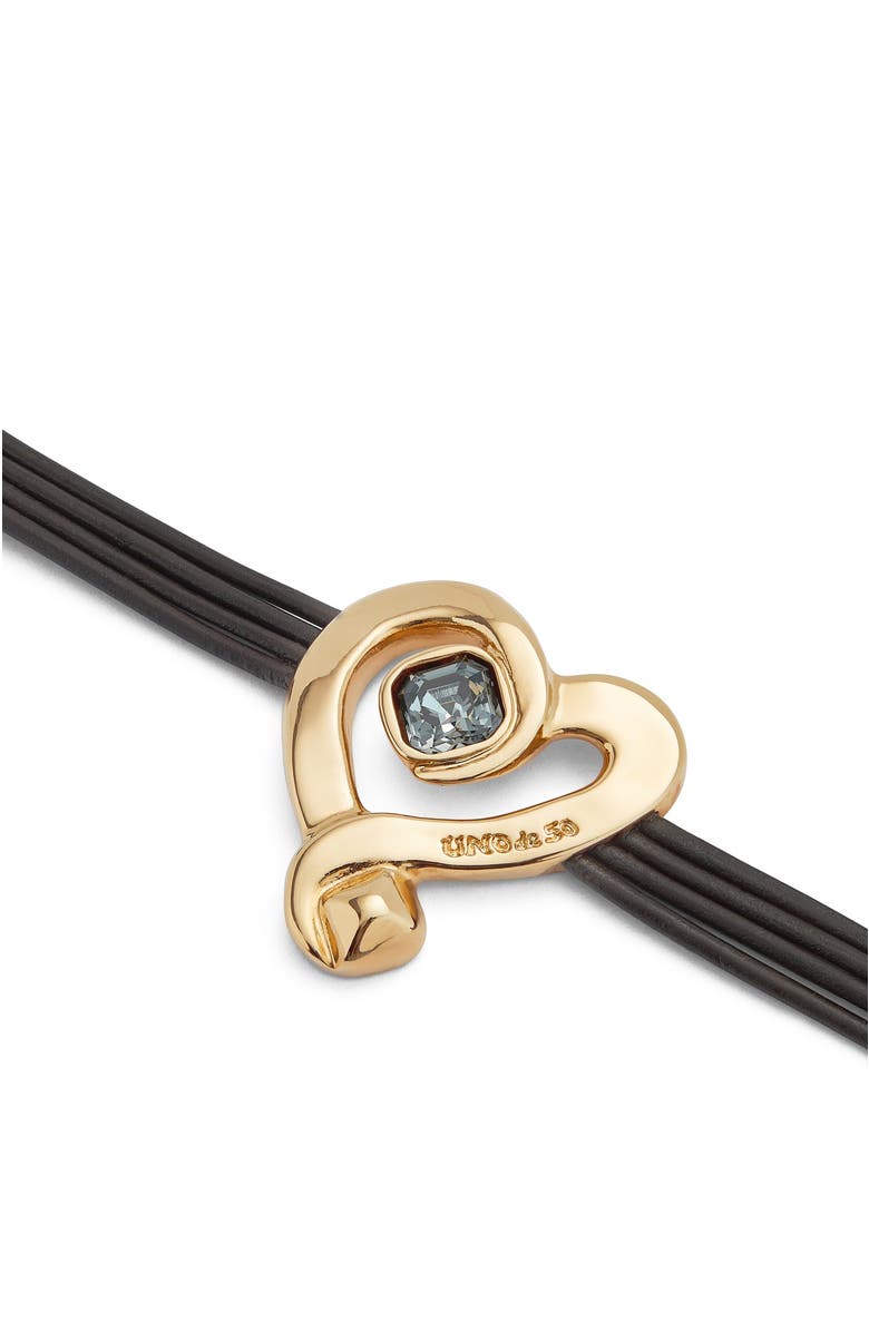 UNODE50 Black Crystal Heart Leather Bracelet, Alternate, color, Gold