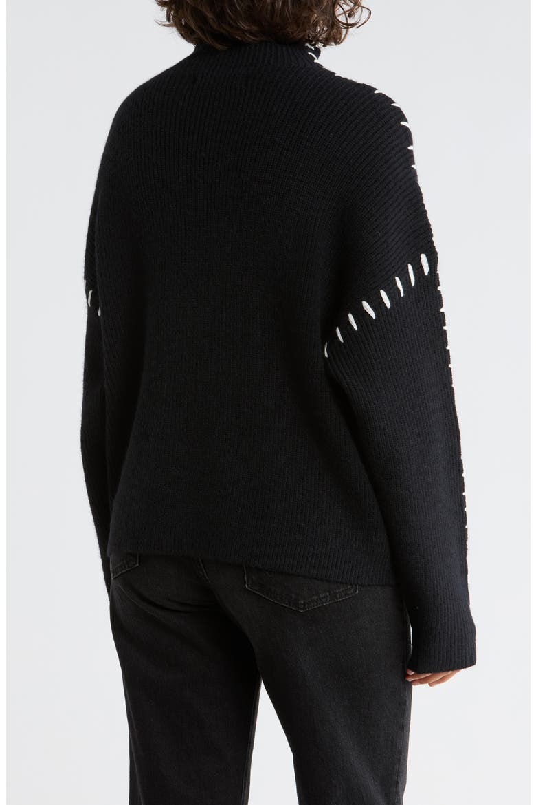 Contrast Stitch Mock Neck Sweater, Alternate, color, BLACK