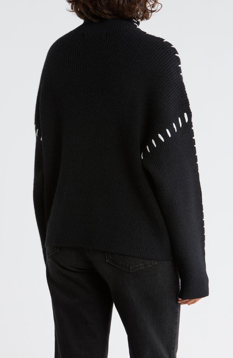 Elodie Contrast Stitch Mock Neck Sweater, Alternate, color, Black