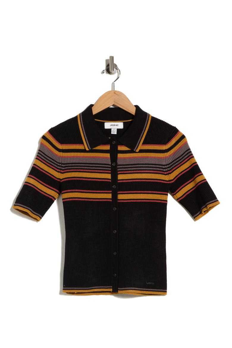 Stripe Knit Polo, Main, color, BLACK COMBO
