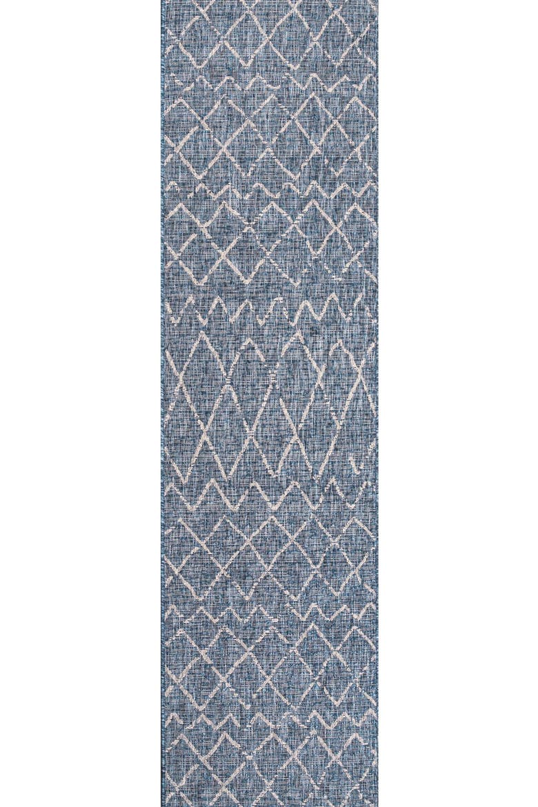 Madaba Moroccan Trellis Indoor/Outdoor Area Rug, Main, color, Navy/Light Gray