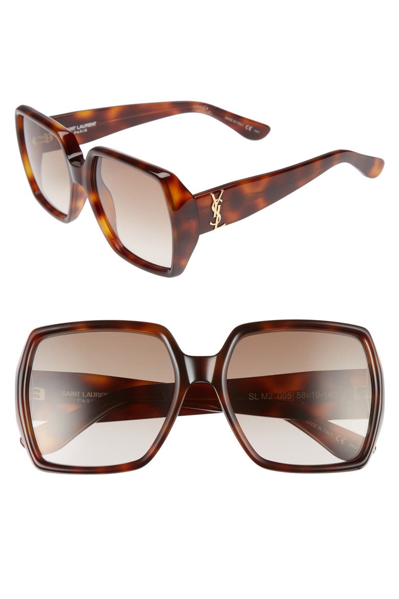 58mm Square Sunglasses, Main, color, HAVANA