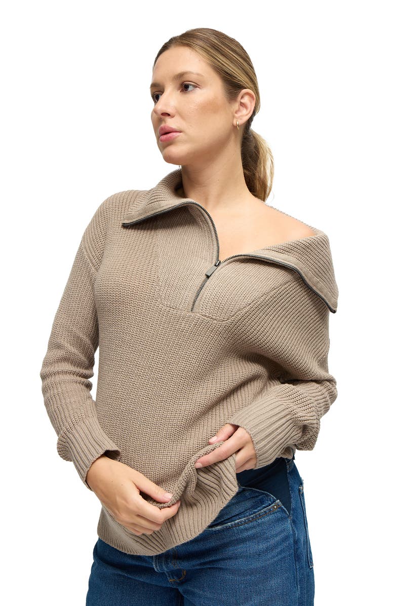 Ingrid & Isabel ZIP FRONT SWEATER, Alternate, color, Taupe