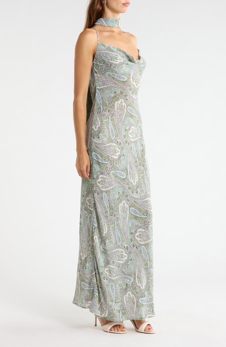 AFRM Cheryl Paisley Slipdress with Scarf, Alternate, color, Aqua Paisley