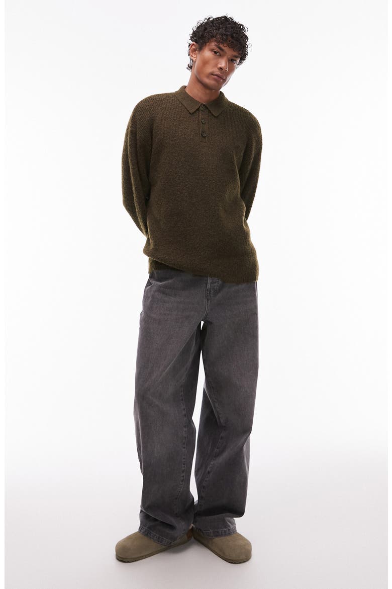 Oversize Long Sleeve Sweater Polo, Alternate, color, KHAKI