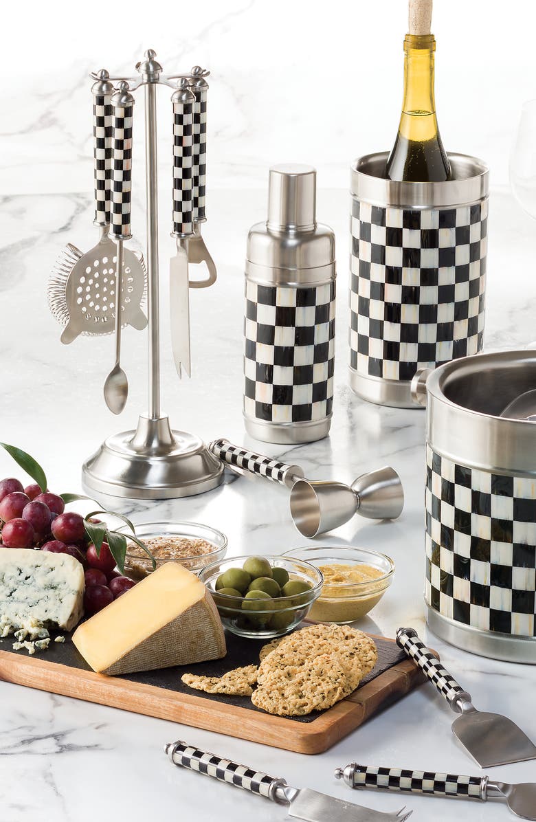 MACKENZIE CHILDS Courtly Check 6-Piece Bar Tool Set, Alternate, color, Black/ Silver