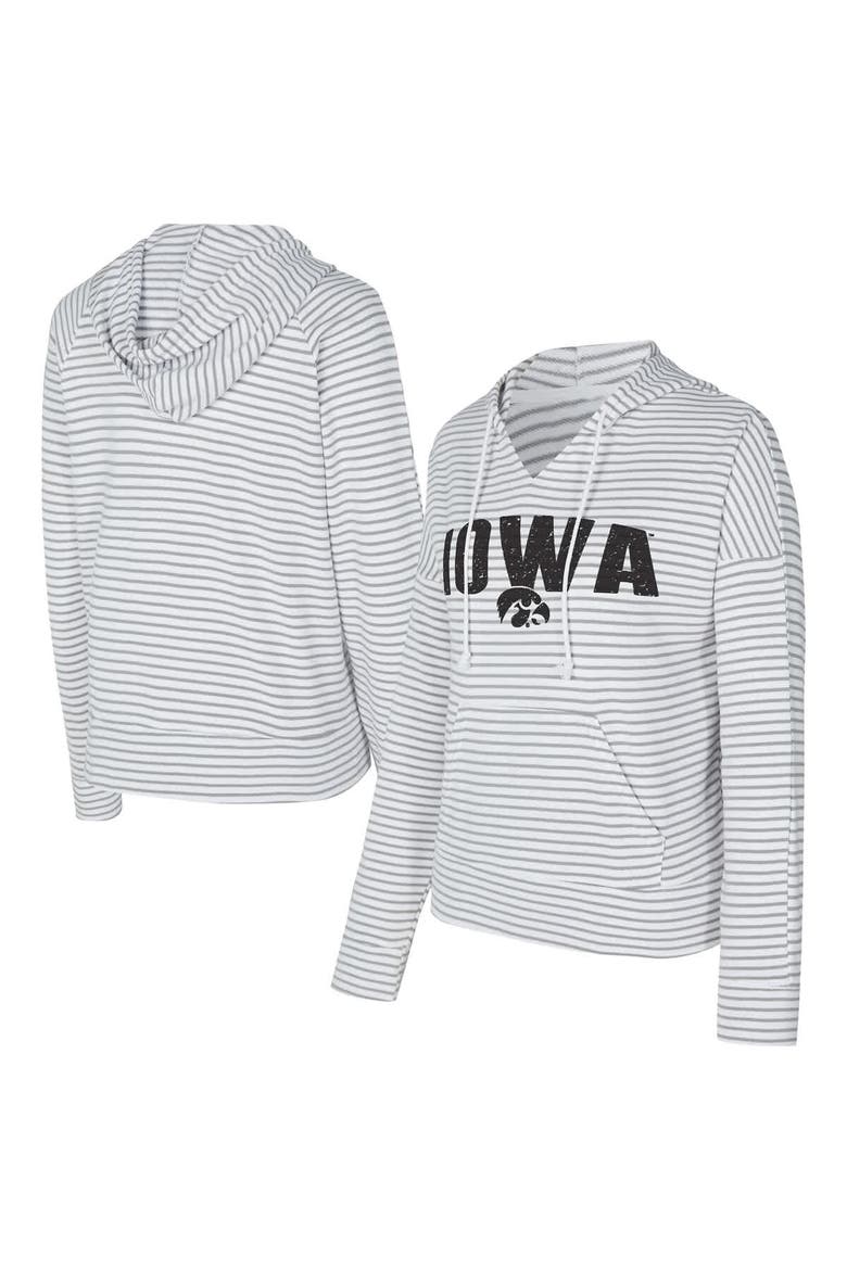 Men's Concepts Sport  White/Gray Iowa Hawkeyes French Terry Striped V-Neck Pullover Hoodie, Main, color, White