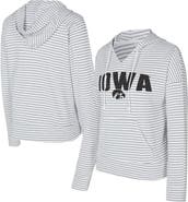 CONCEPTS SPORT Men's Concepts Sport  White/Gray Iowa Hawkeyes French Terry Striped V-Neck Pullover Hoodie