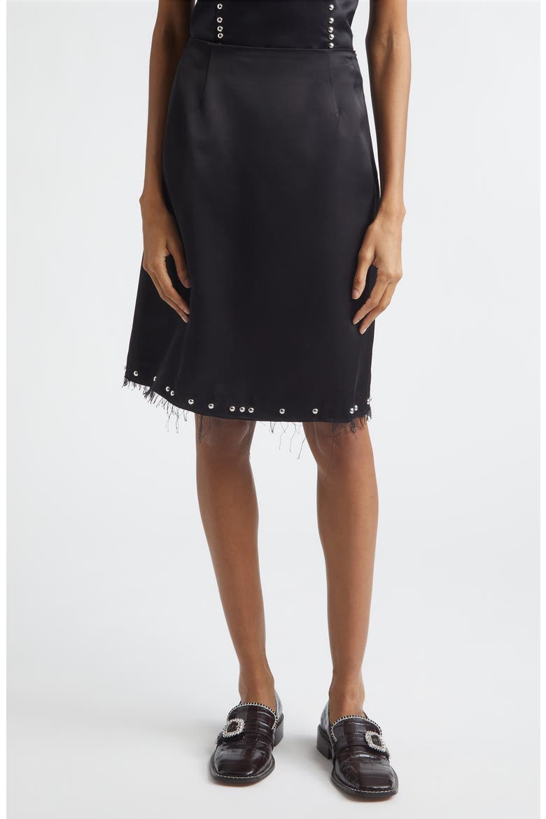 Iris Studded Frayed Satin Skirt, Main, color, BLACK