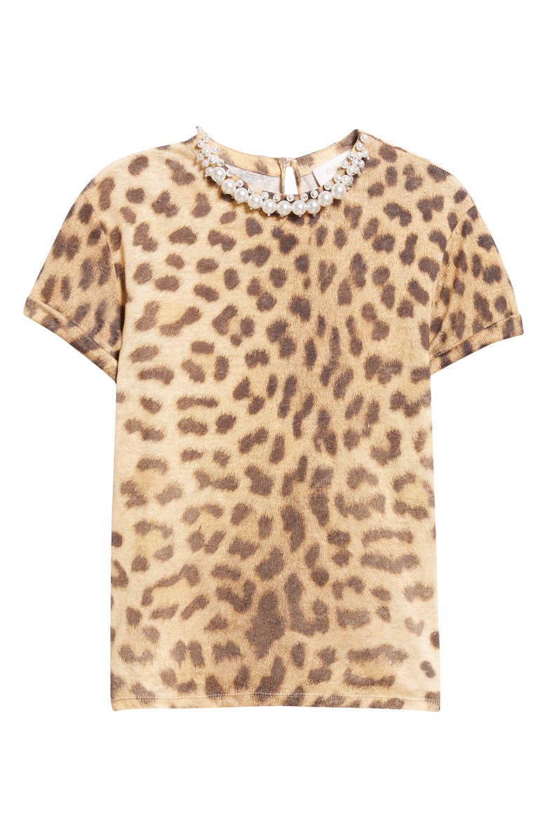 Zimmermann Crystal Embellished Leopard Print Linen T-Shirt, Alternate, color, 