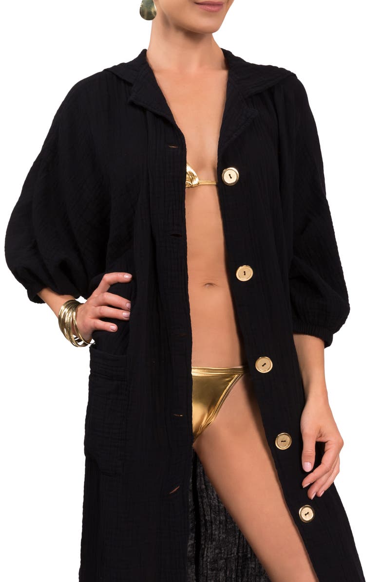 Everyday Ritual Jade Button-Up Robe, Alternate, color, Black