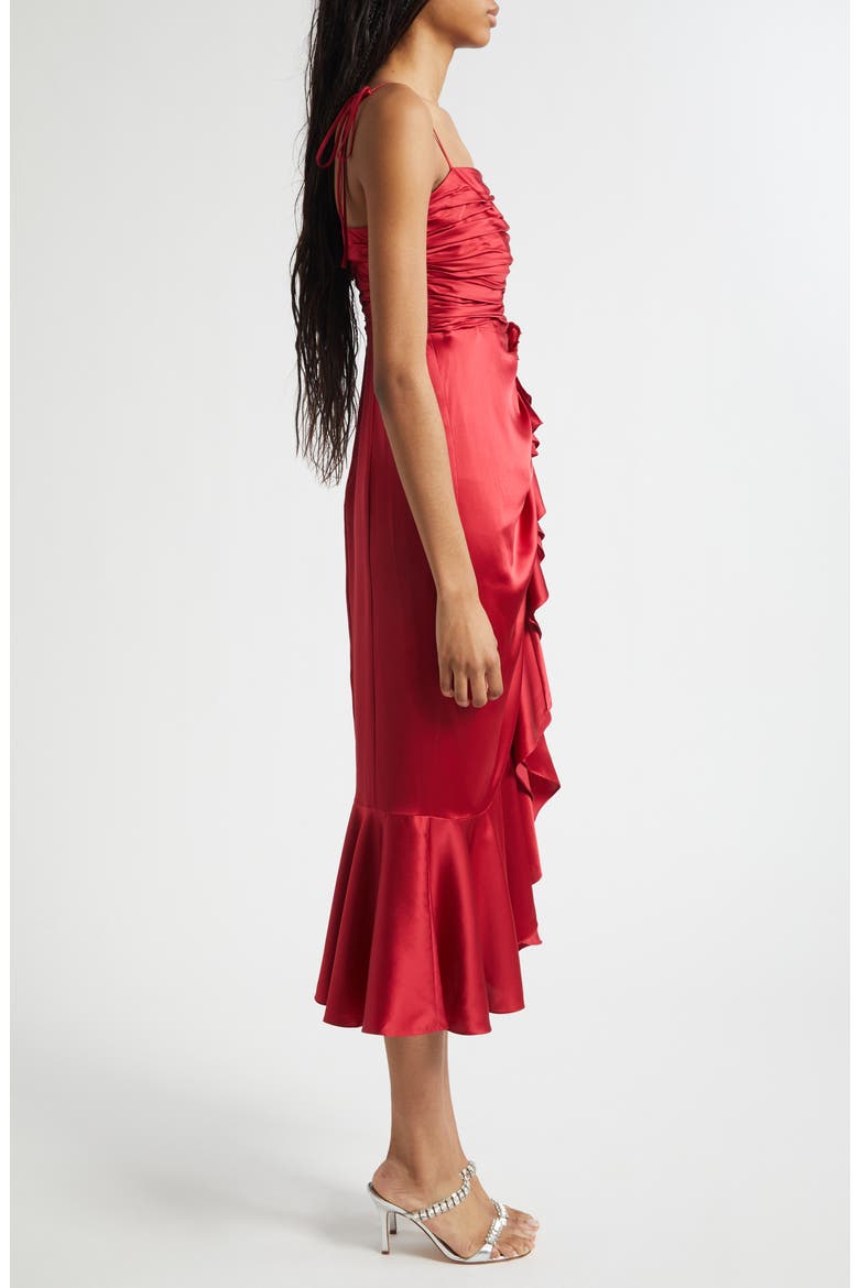 Mireya Ruched Ruffle Sleeveless Silk Maxi Dress, Alternate, color, CHERRY ROSE