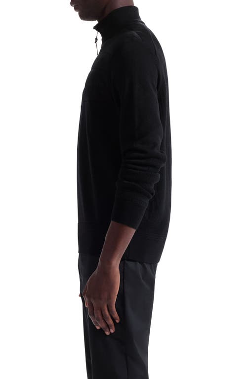 Bugatchi Merino Wool Quarter Zip Polo Sweater In Black