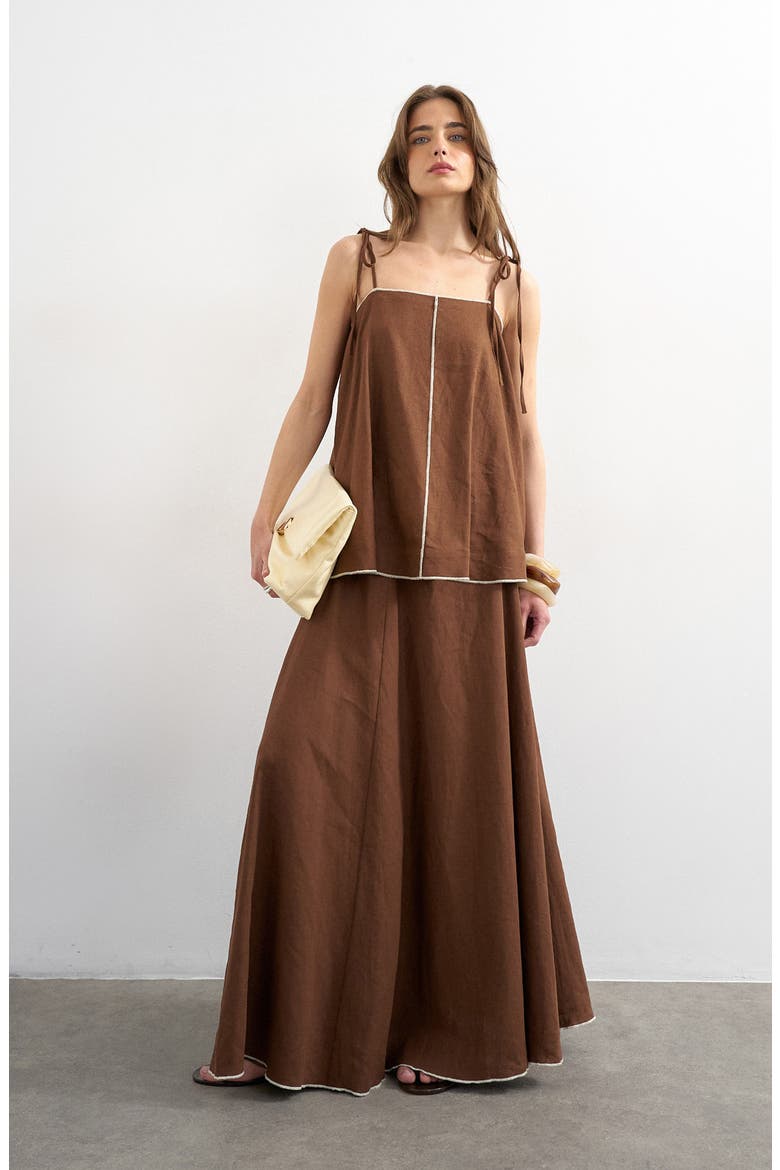 Linen Blend Maxi Skirt, Main, color, BROWN