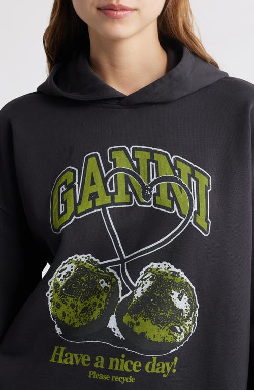 Ganni Isoli Cherries Oversize Organic Cotton Hoodie In Phantom