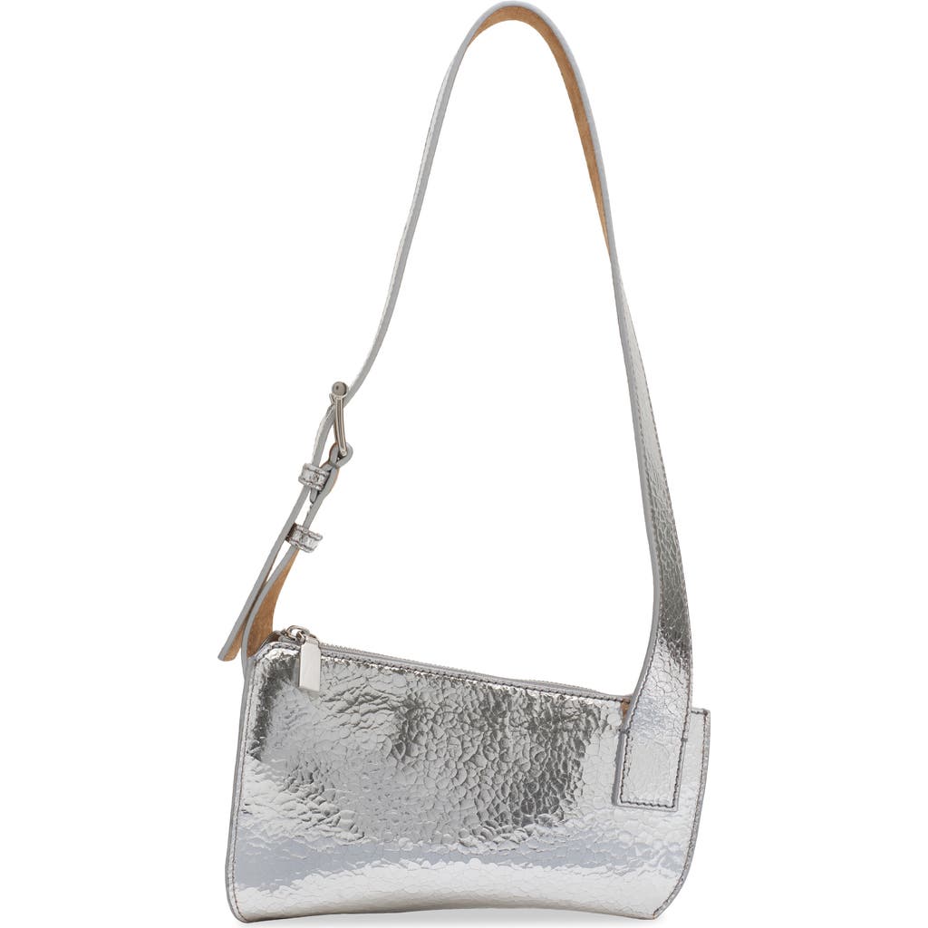 Alexander Mcqueen T-bar Sling Metallic Leather Crossbody Pouch In Silver/beige/silver