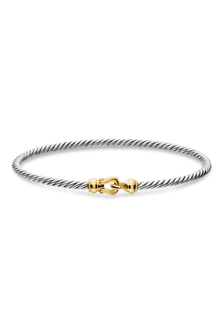 Micro Cable Flex® Buckle Bracelet in Sterling Silver with 14K Yellow Gold, 2.6mm, Alternate, color, SILVER
