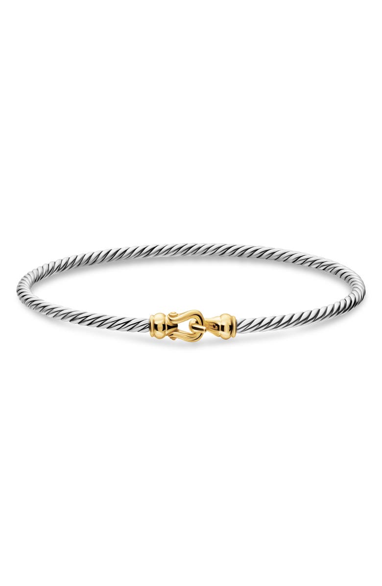 David Yurman Micro Cable Flex<sup>®</sup> Buckle Bracelet in Sterling Silver with 14K Yellow Gold, 2.6mm, Alternate, color, Silver
