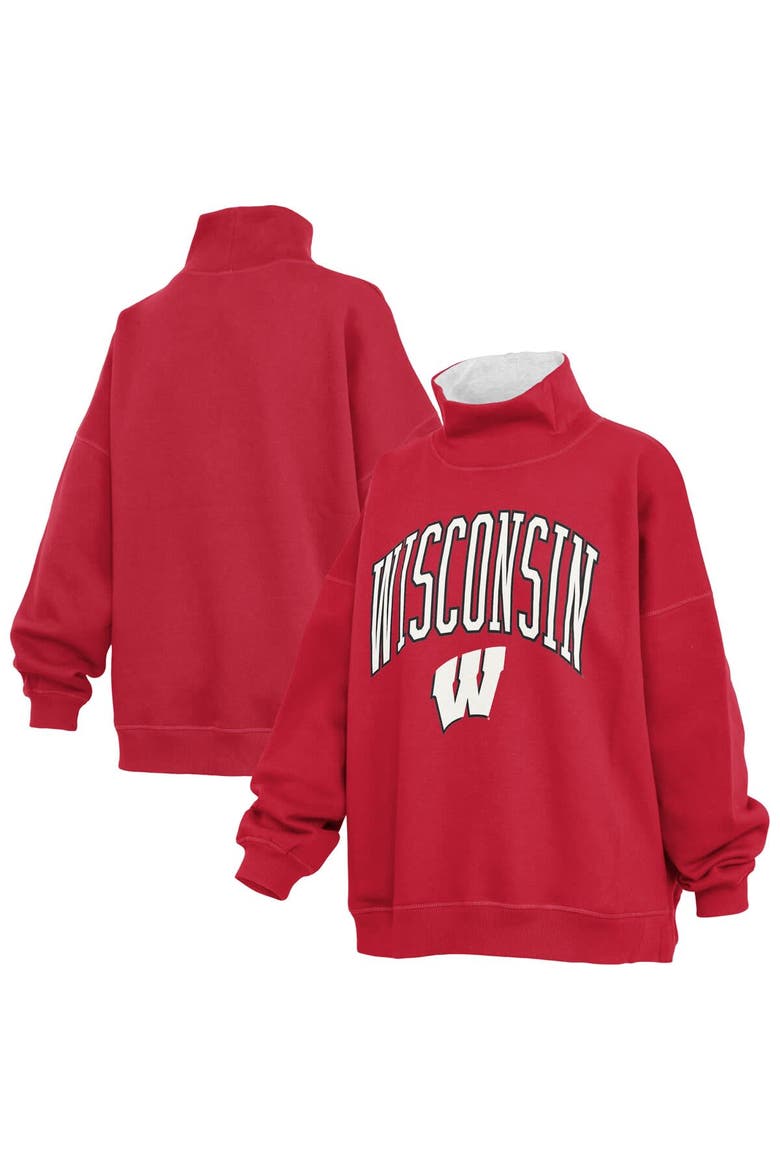 Women's Pressbox  Red Wisconsin Badgers Oversized Mock Neck Sweatshirt, Main, color, Red