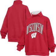 PRESSBOX Women's Pressbox Red Wisconsin Badgers Oversized Mock Neck Sweatshirt