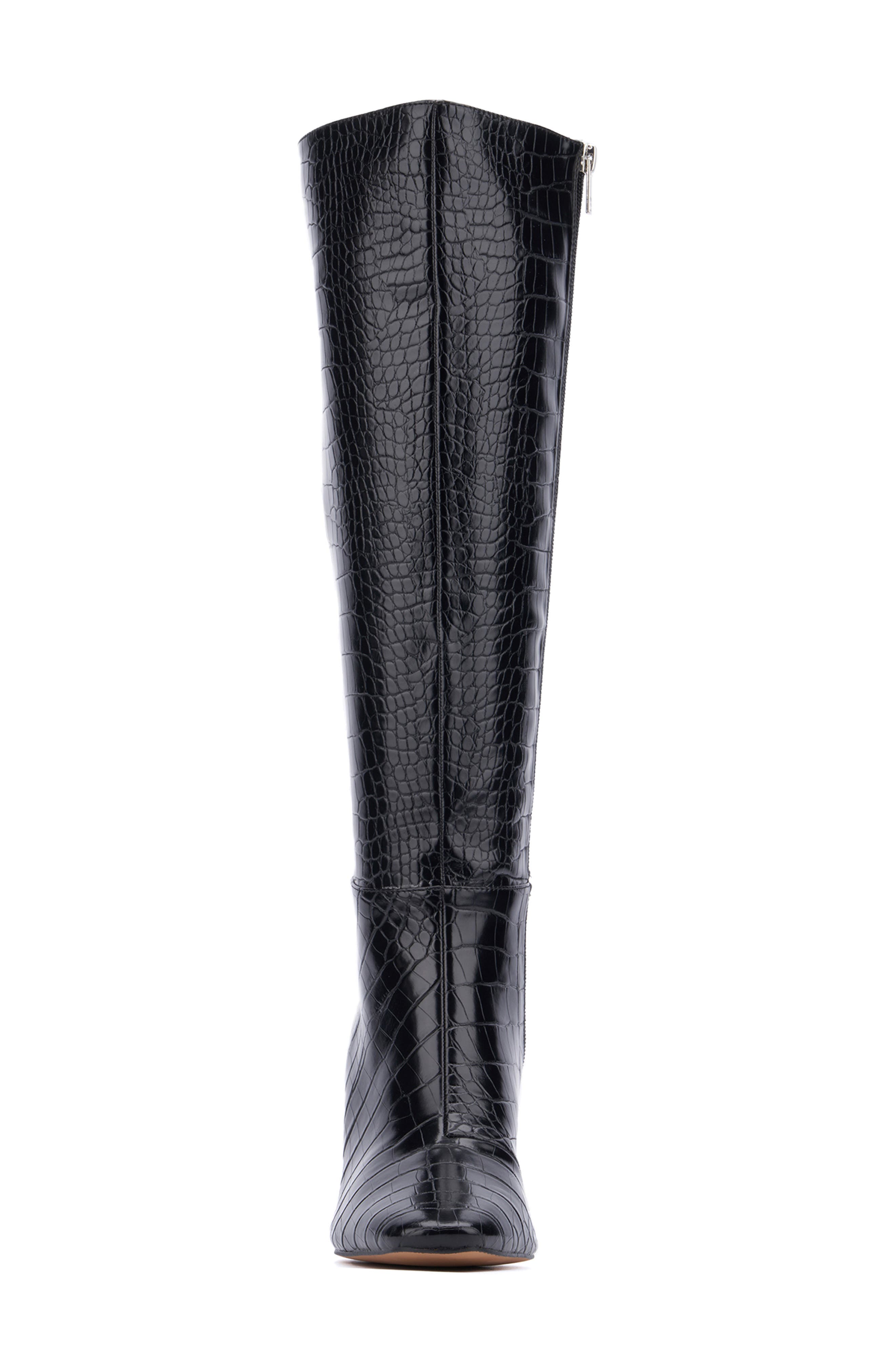 NEW YORK AND COMPANY Isabelle Croc Embossed Knee High Boot, Alternate, color, Black Croc