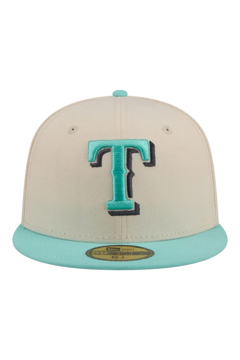 Men's New Era Light Beige/Turquoise Texas Rangers Two-Tone Color Pack 59FIFTY Fitted Hat, Alternate, color, Light Beige