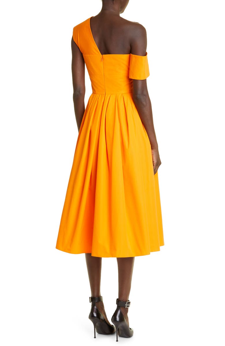 McQueen One-Shoulder Organic Cotton Poplin Midi Dress, Alternate, color, 
