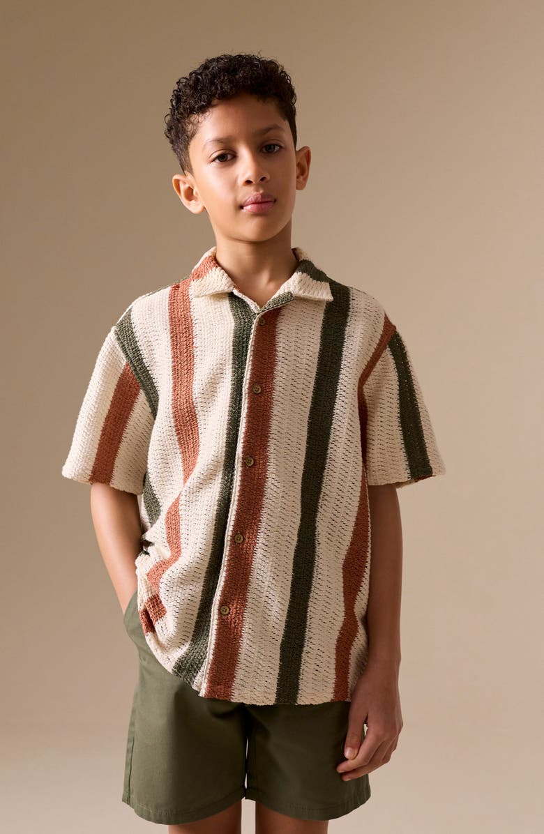 NEXT Kids' Textured Stripe Camp Shirt, Alternate, color, Print