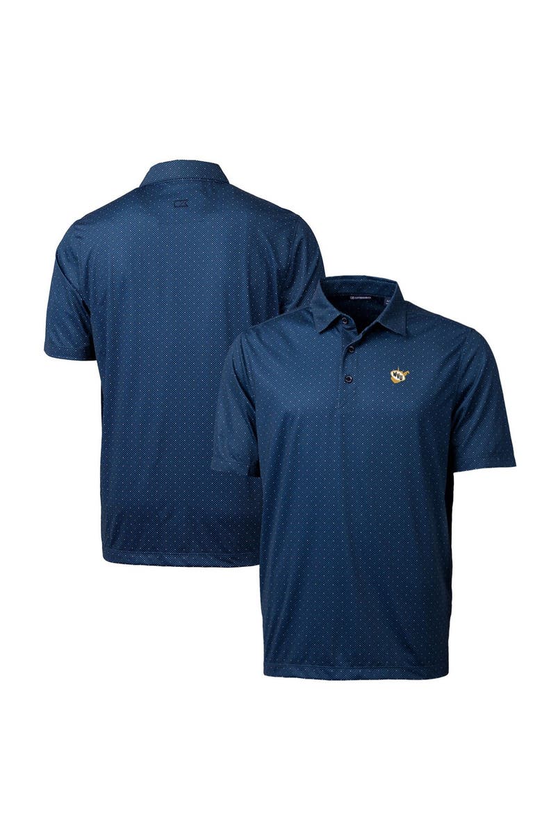 Cutter & Buck Men's Cutter & Buck Navy West Virginia Mountaineers Primary Team Logo Pike Double Dot Print Stretch Polo, Main, color, 