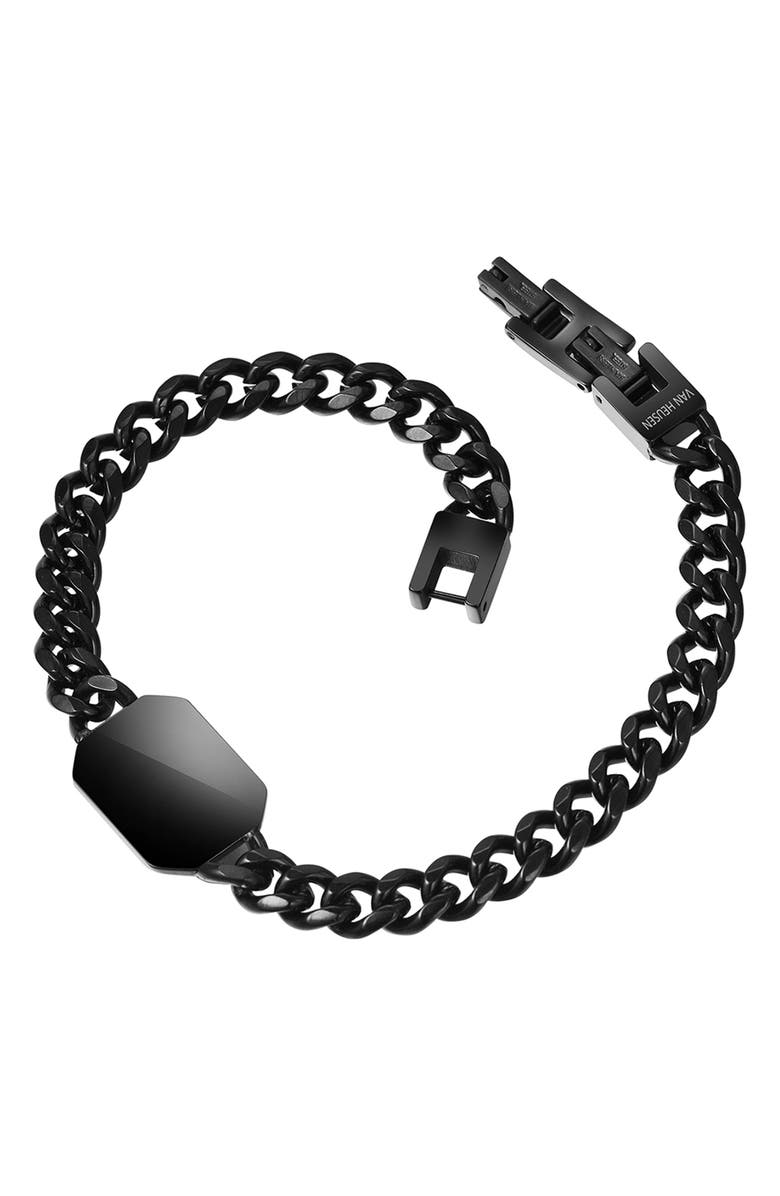 VAN HEUSEN Men's Tag Cuban Chain Bracelet, Alternate, color, Black