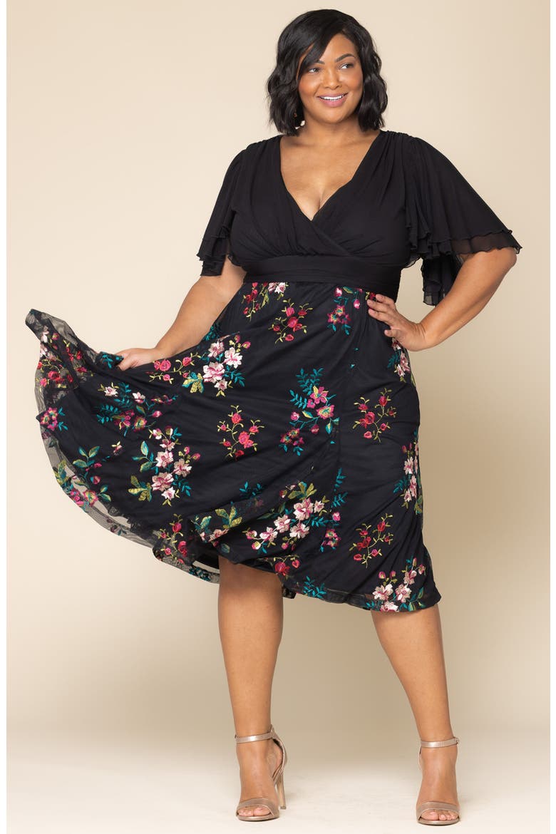 Lillian Embroidered Flutter Sleeve Cocktail Dress, Alternate, color, ONYX